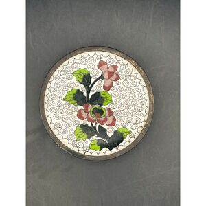 Vintage Cloisonné Dish, Floral Plate,‎ Asian Decor, Enamel Trinket Dish 3.75"